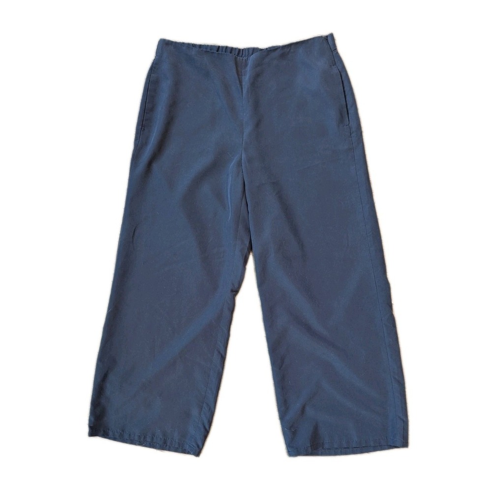 J. Jill Wide Leg Pants Women's M Tall Navy Blue Elastic Waist Side Zip Pockets